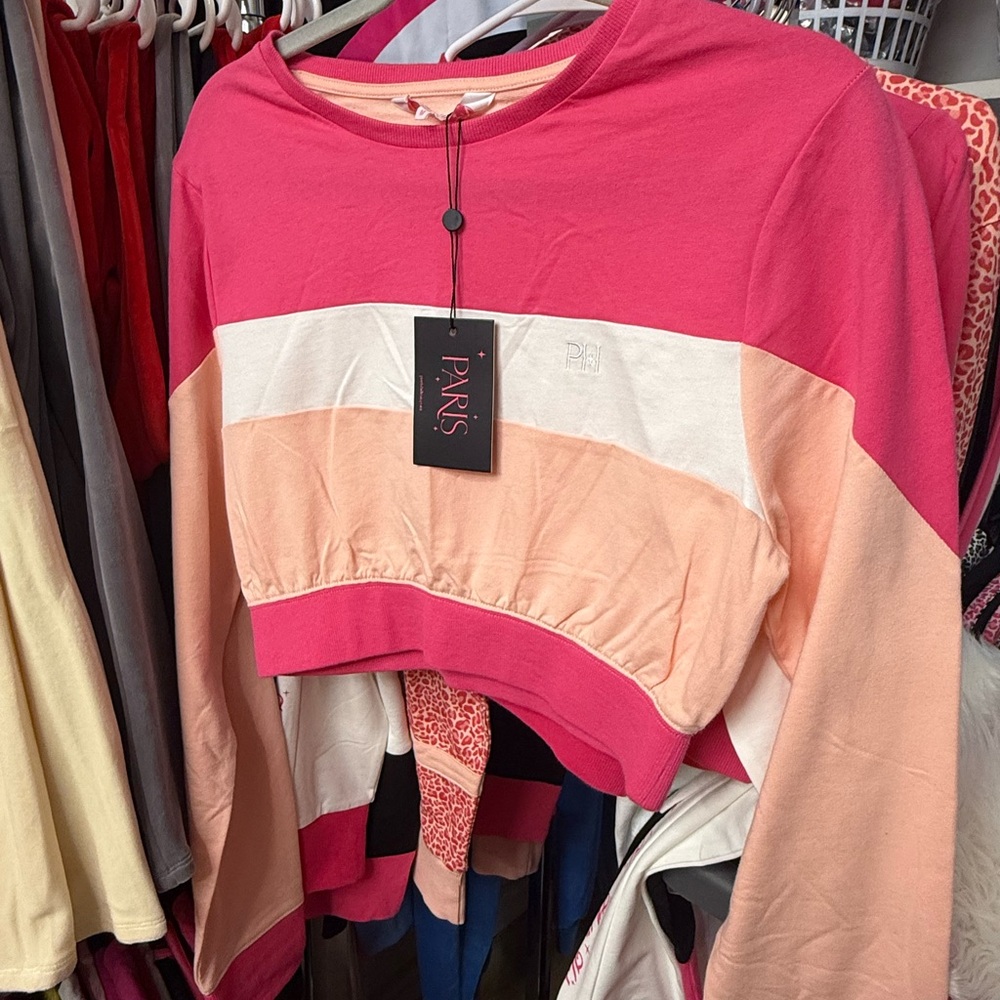 Paris Hilton Women's Colorblock Crop Top - Pink, Cream, Peach